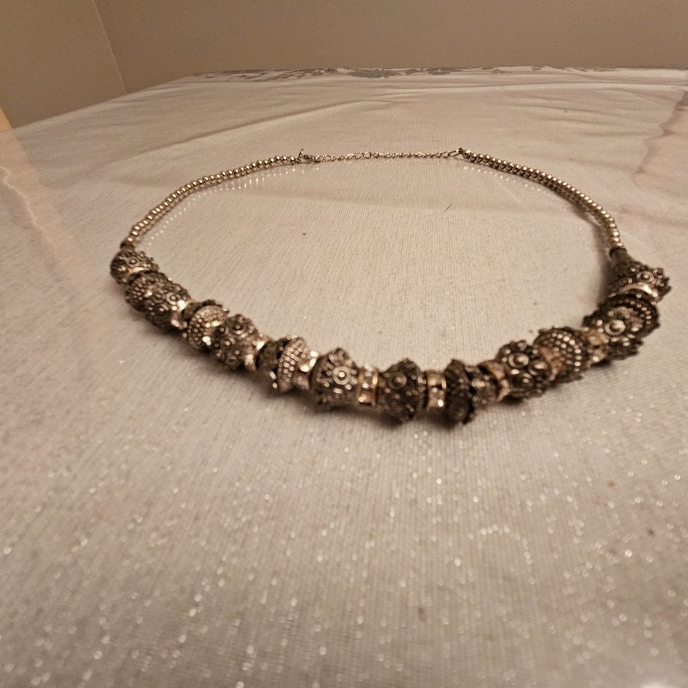 Silver Beaded Statement Necklace - image 2